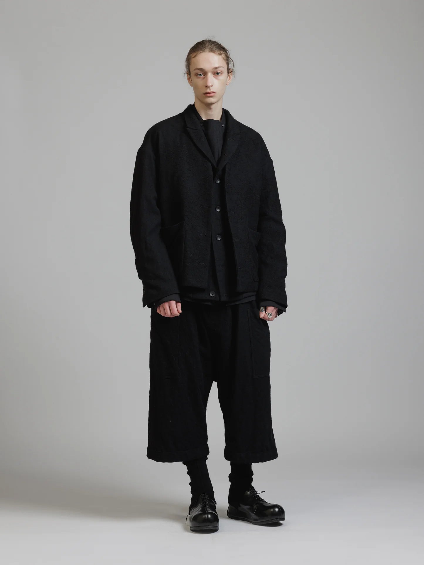 Black Embroidered Twill Double Layered Blazer