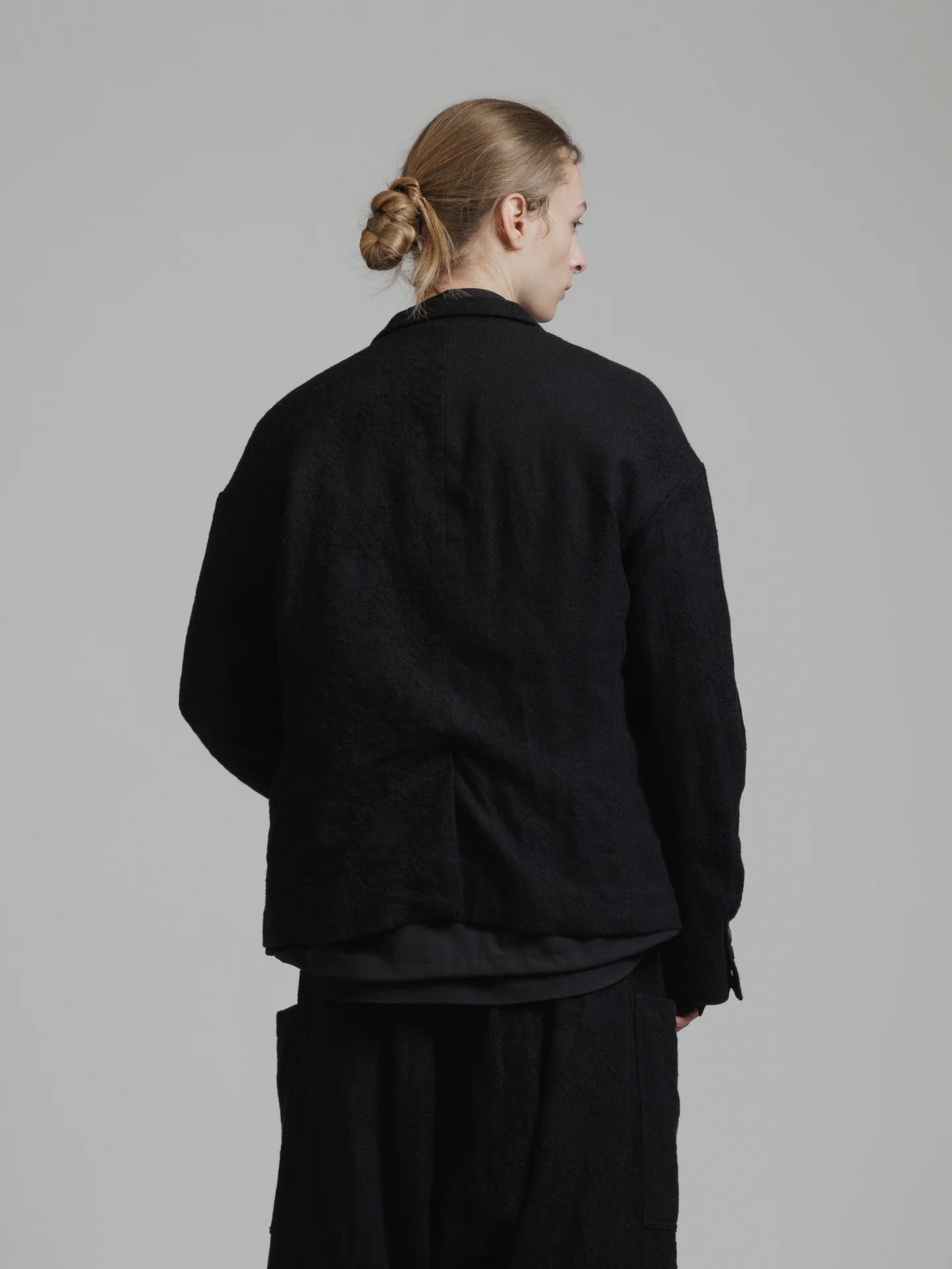 Black Embroidered Twill Double Layered Blazer