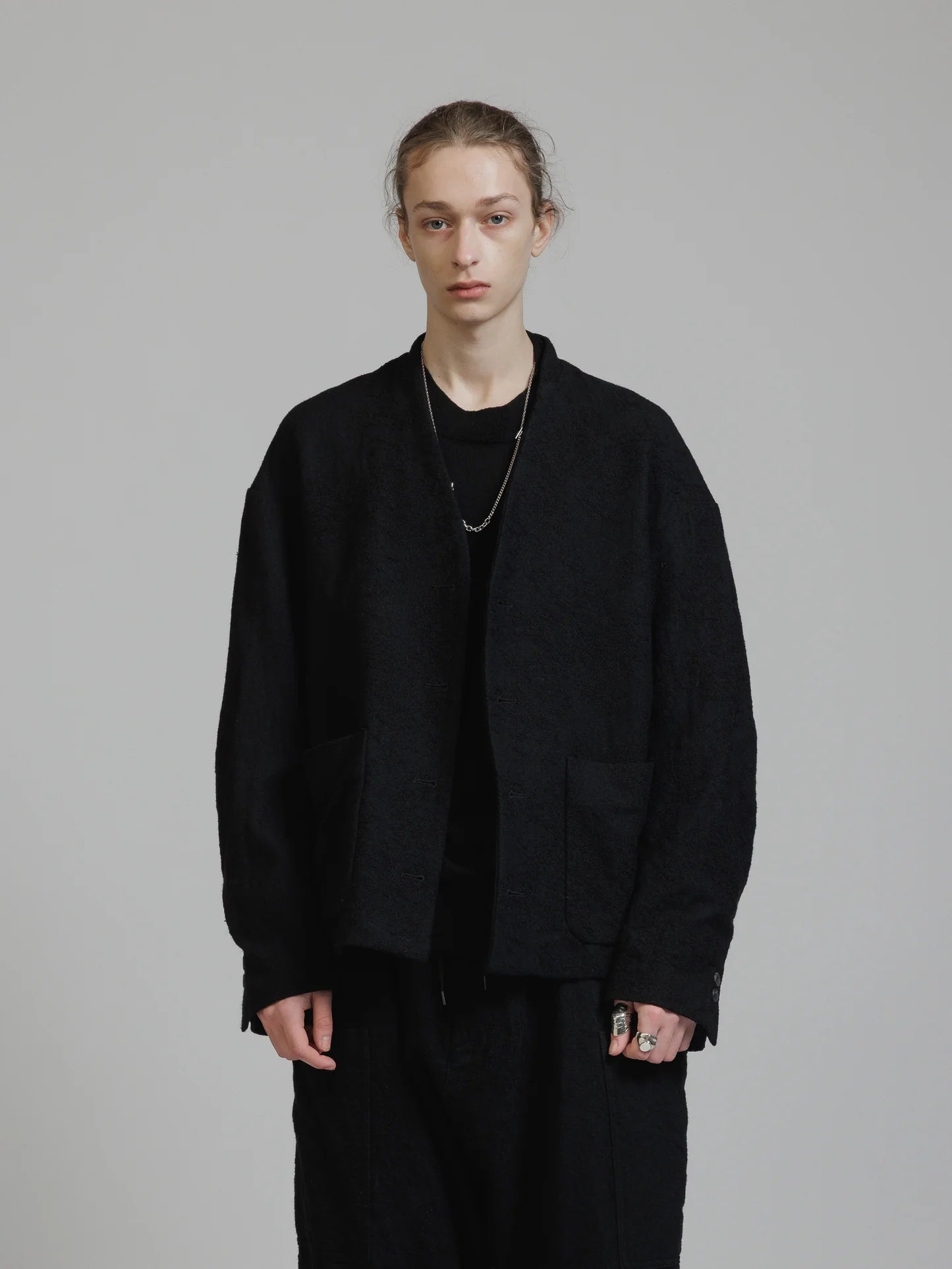 Black Embroidered Twill Double Layered Blazer