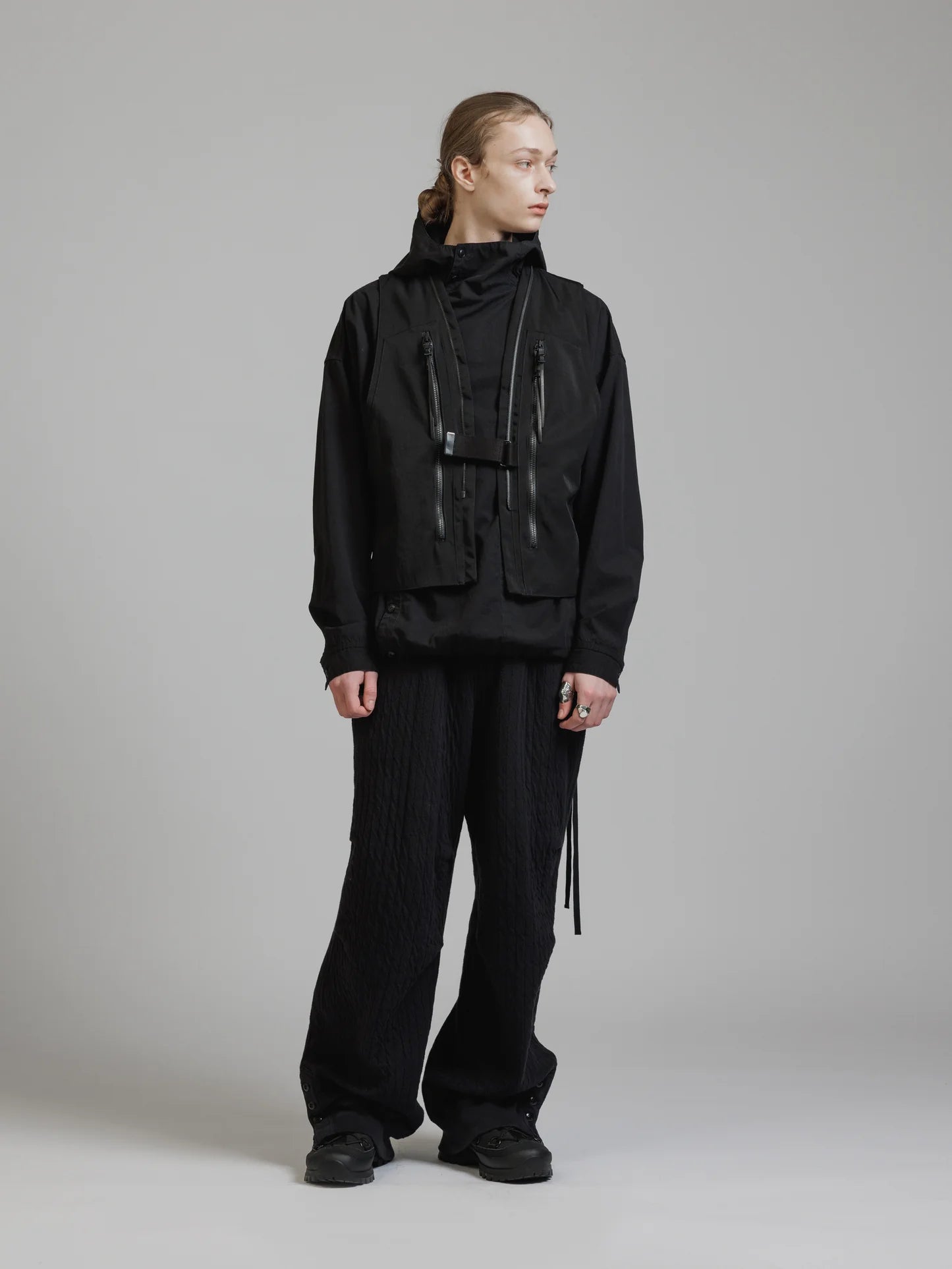 Black Funnel Neck Nylon Wool Twill Tactical Vest