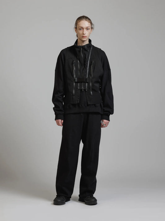 Black Funnel Neck Nylon Wool Twill Tactical Vest