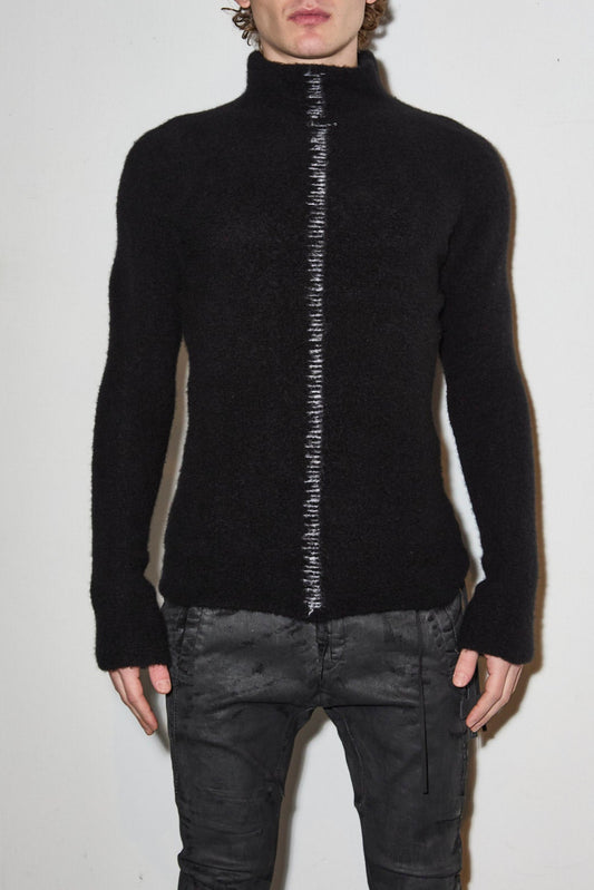 Black Hi-Neck Front Contrast Stitched Detail Cashmere Sweater
