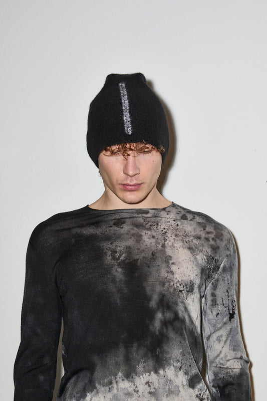 Black Contrast Stitch Cashmere Knit Cap