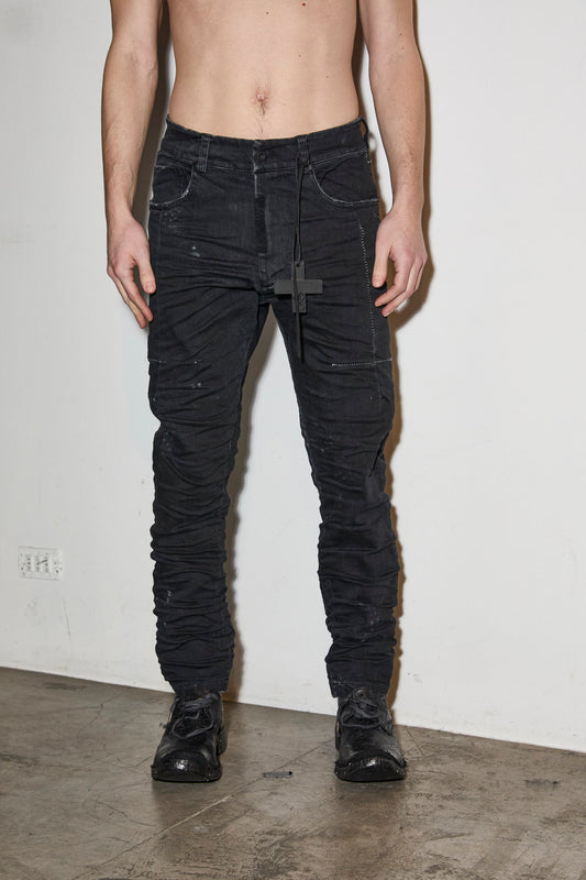 Black Stone Washed Slim Scarstitch Jeans