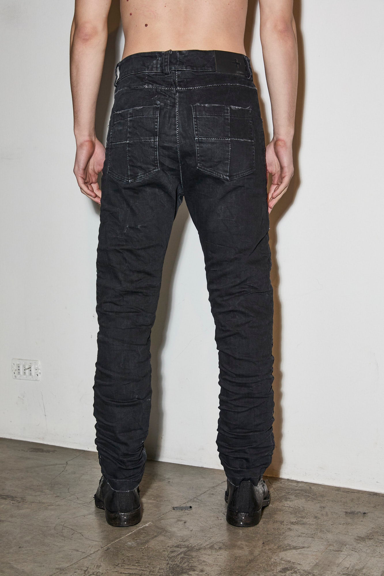 Black Stone Washed Slim Scarstitch Jeans