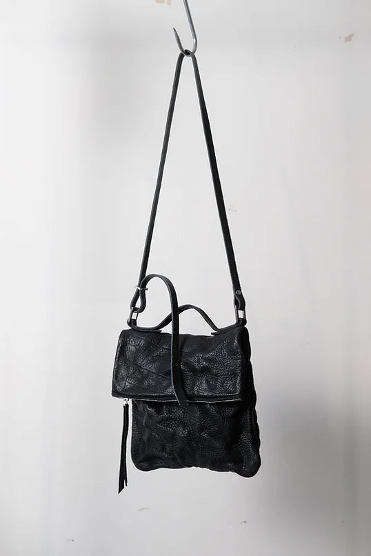 Black Shrunken Bull Leather Folded Messenger Bag