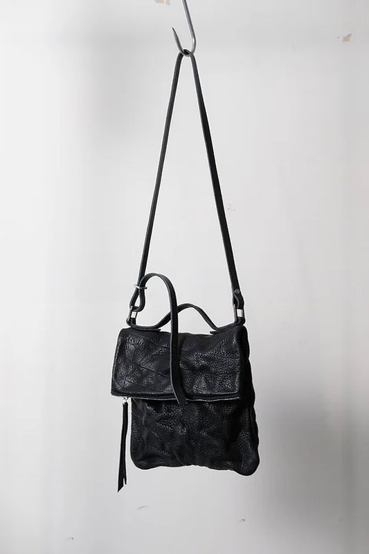 Black Shrunken Bull Leather Folded Messenger Bag