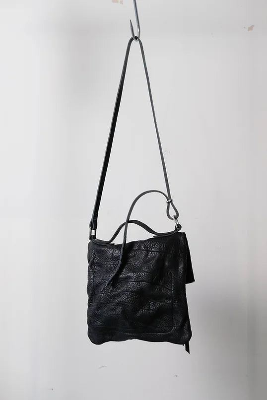 Black Shrunken Bull Leather Folded Messenger Bag