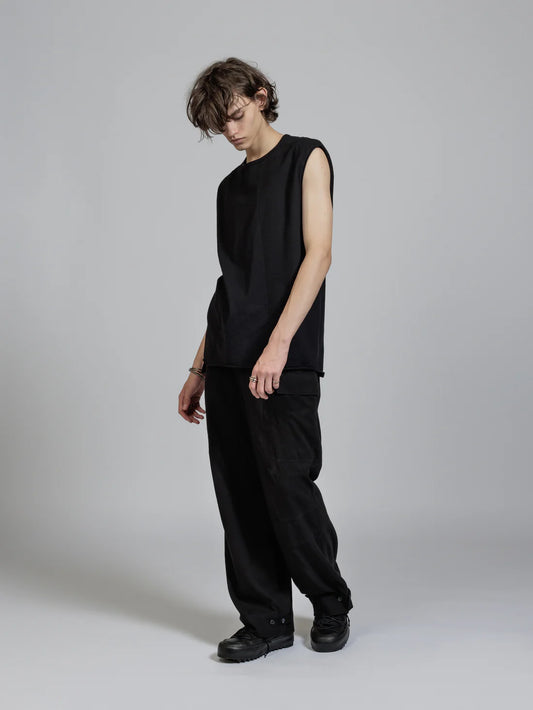 Black Object Dyed Sleeveless Relaxed Fit Cotton T-shirt