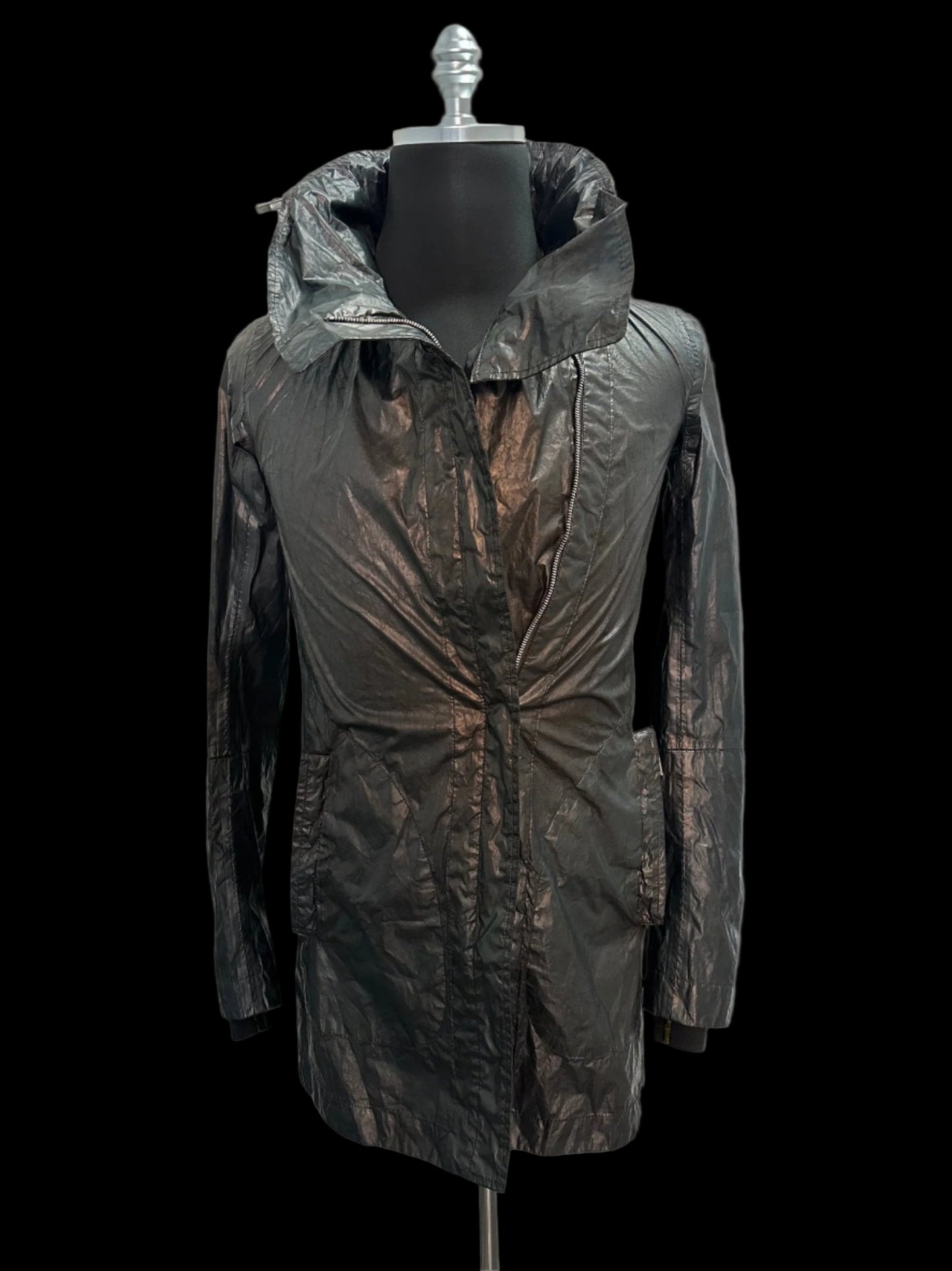 Black Green Object Dyed Nylon Chain-Seam Hooded Parka with Retractable Sleeves by Carol Christian Poell