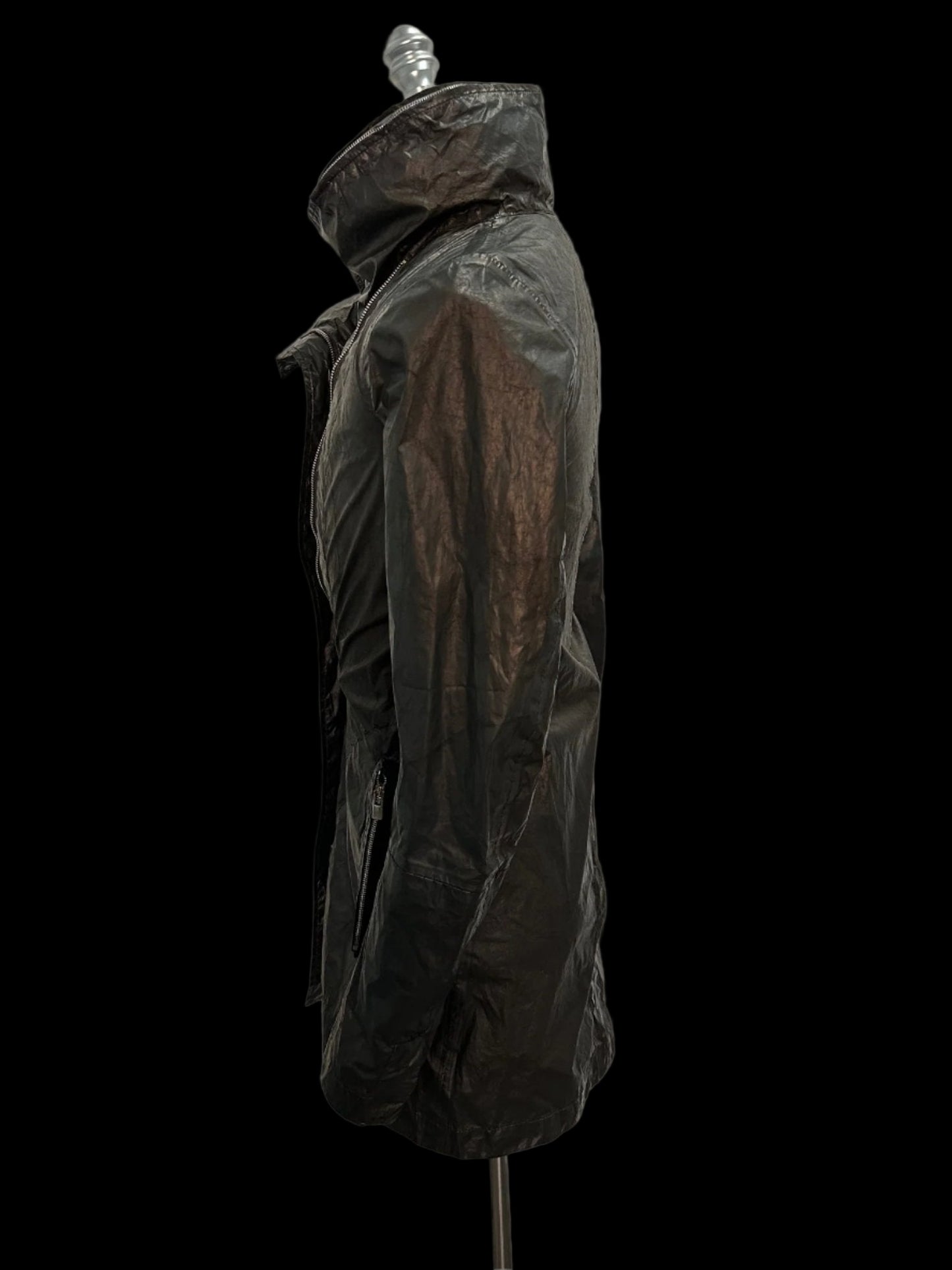 Black Green Object Dyed Nylon Chain-Seam Hooded Parka with Retractable Sleeves by Carol Christian Poell