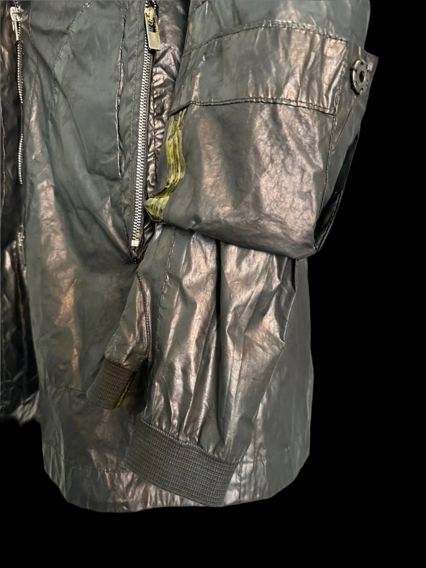 Black Green Object Dyed Nylon Chain-Seam Hooded Parka with Retractable Sleeves by Carol Christian Poell
