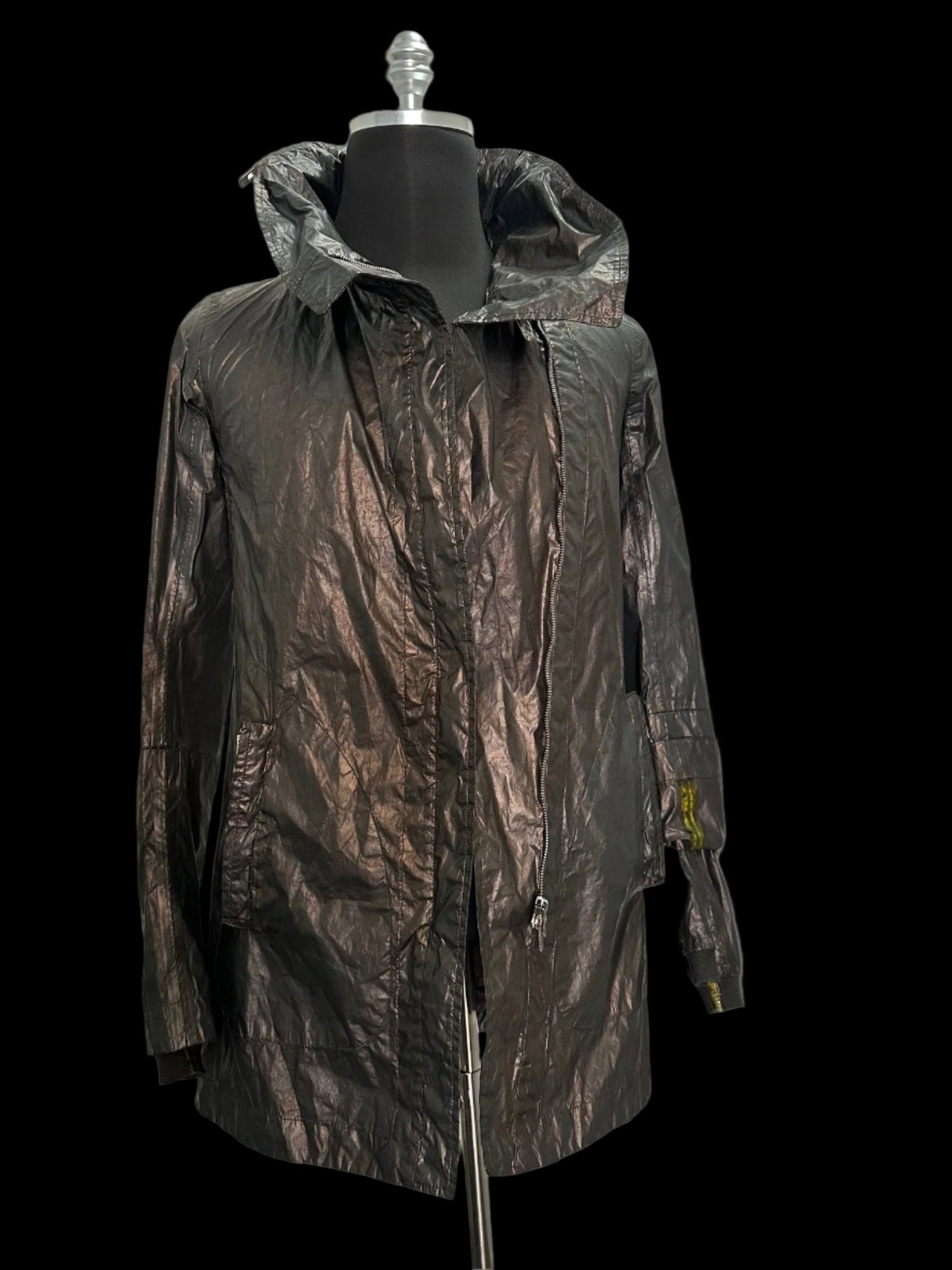Black Green Object Dyed Nylon Chain-Seam Hooded Parka with Retractable Sleeves by Carol Christian Poell