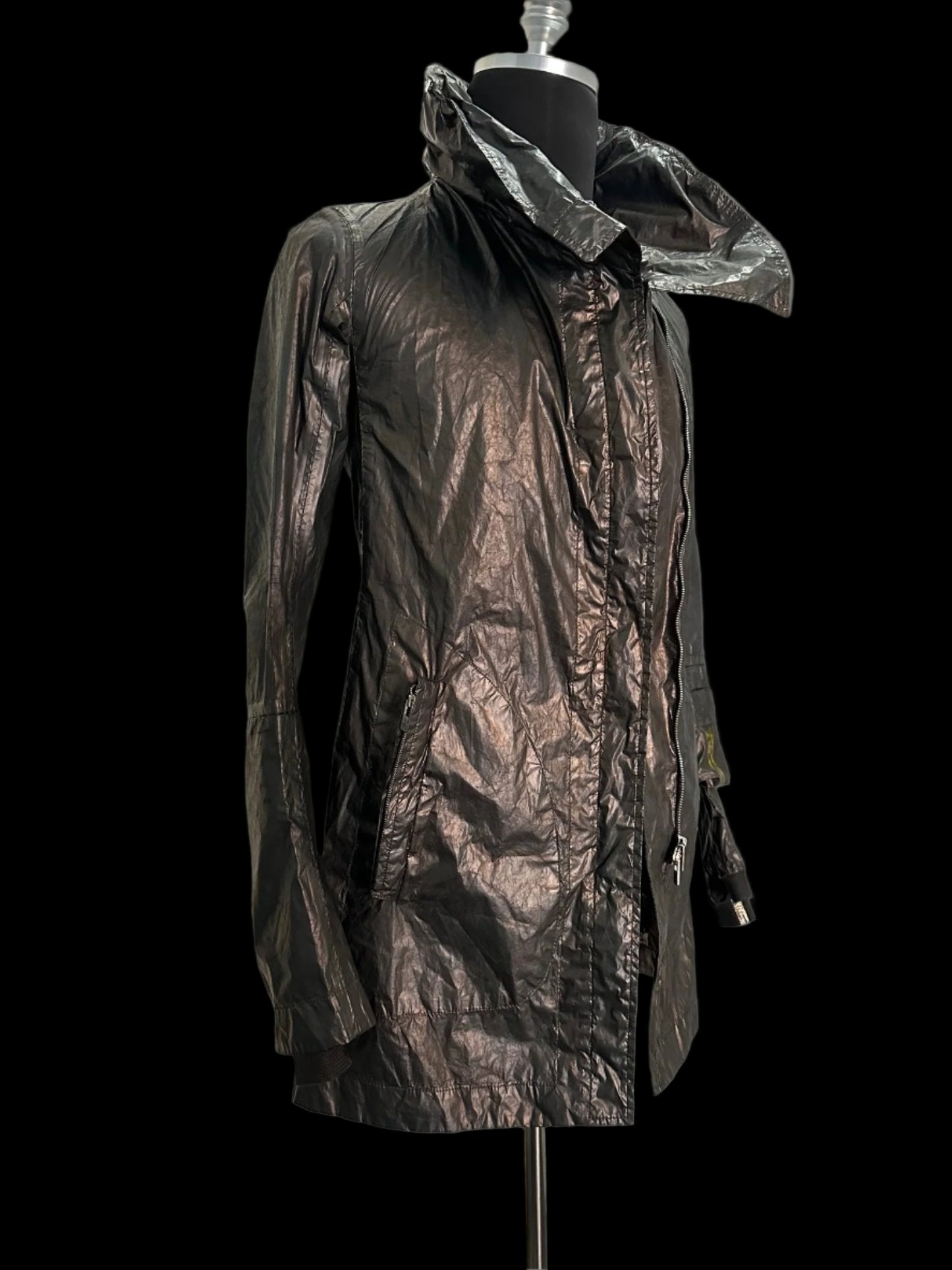 Black Green Object Dyed Nylon Chain-Seam Hooded Parka with Retractable Sleeves by Carol Christian Poell