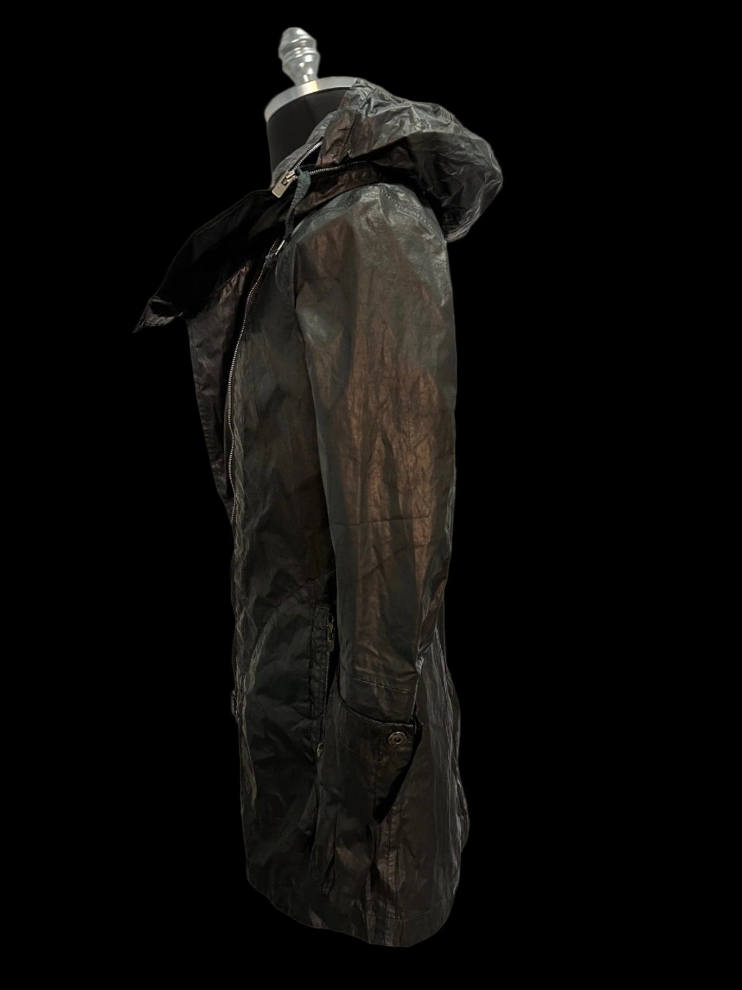 Black Green Object Dyed Nylon Chain-Seam Hooded Parka with Retractable Sleeves by Carol Christian Poell