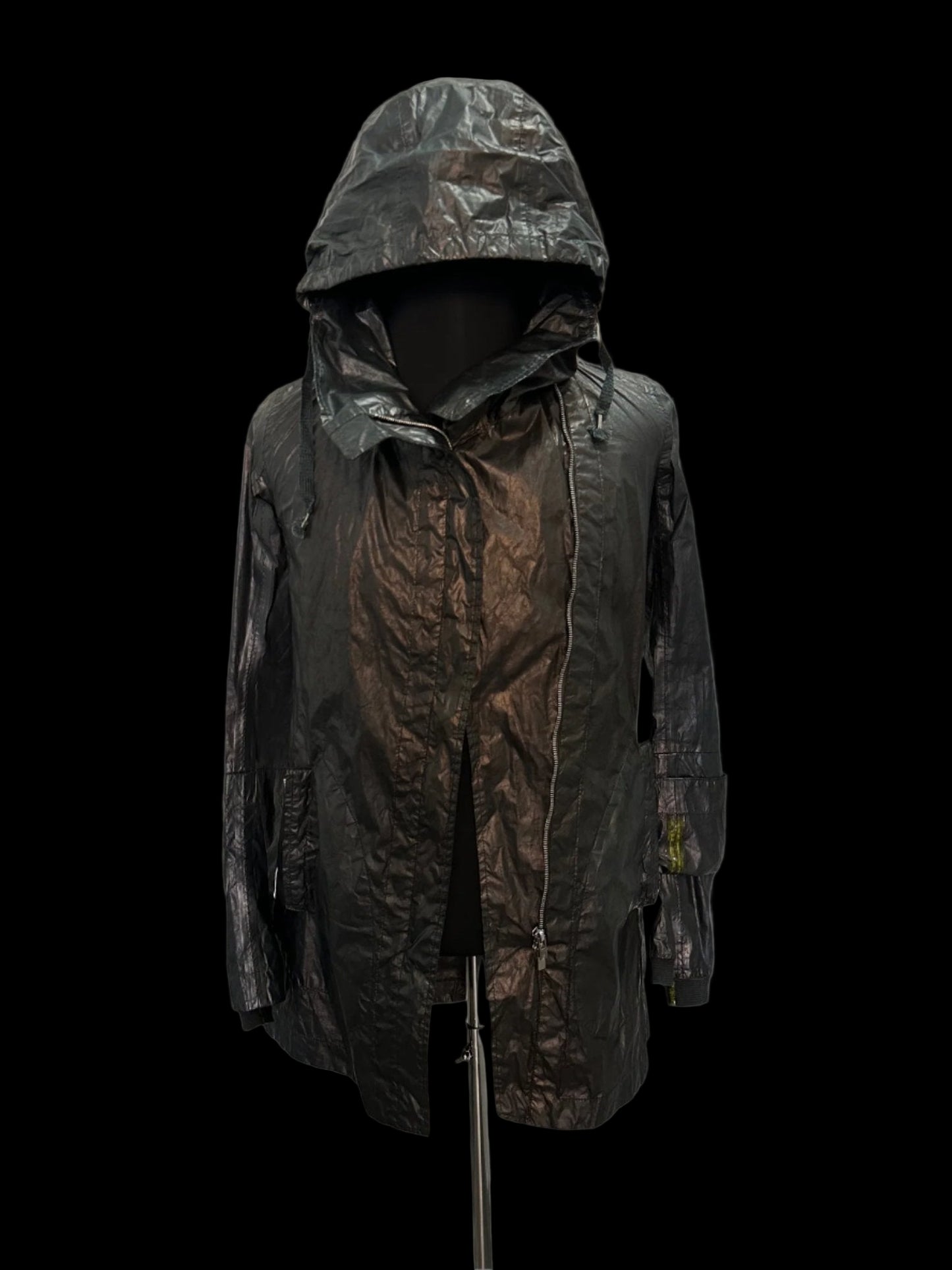 Black Green Object Dyed Nylon Chain-Seam Hooded Parka with Retractable Sleeves by Carol Christian Poell