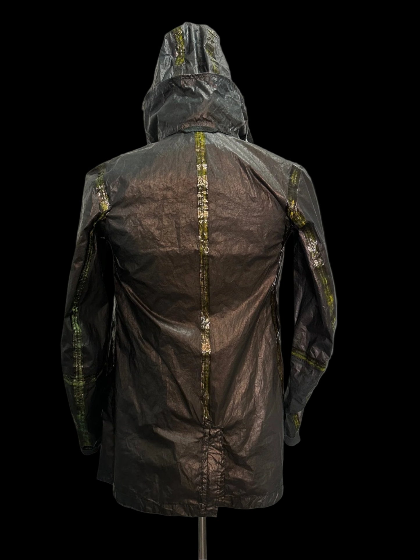 Black Green Object Dyed Nylon Chain-Seam Hooded Parka with Retractable Sleeves by Carol Christian Poell