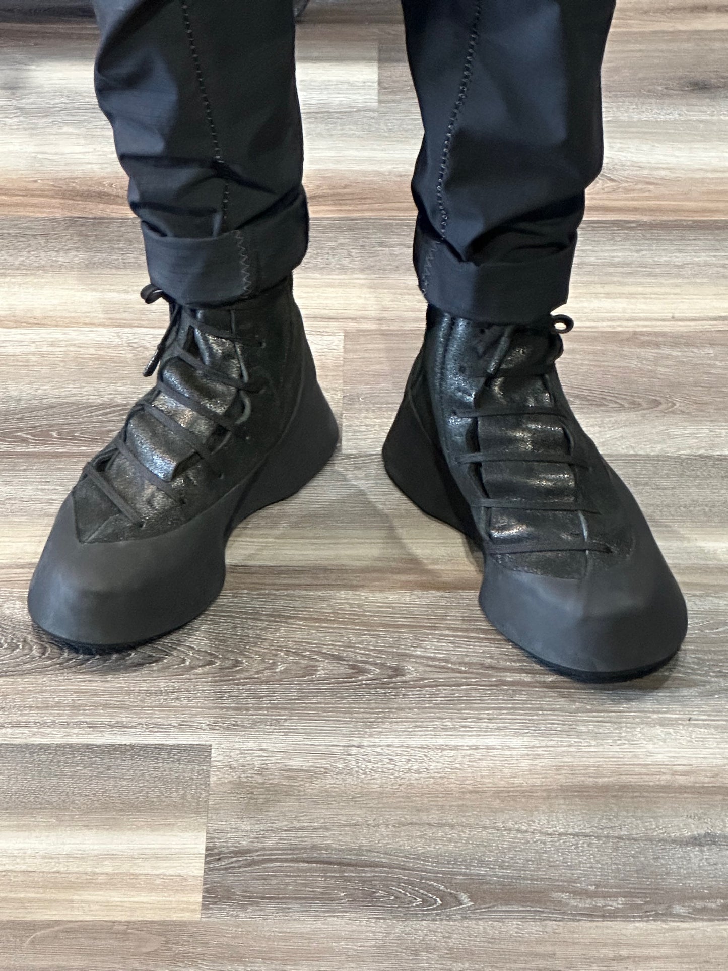 Black Distortion Featherweight Hi-Top Resin Reverse Horse Leather Sneakers