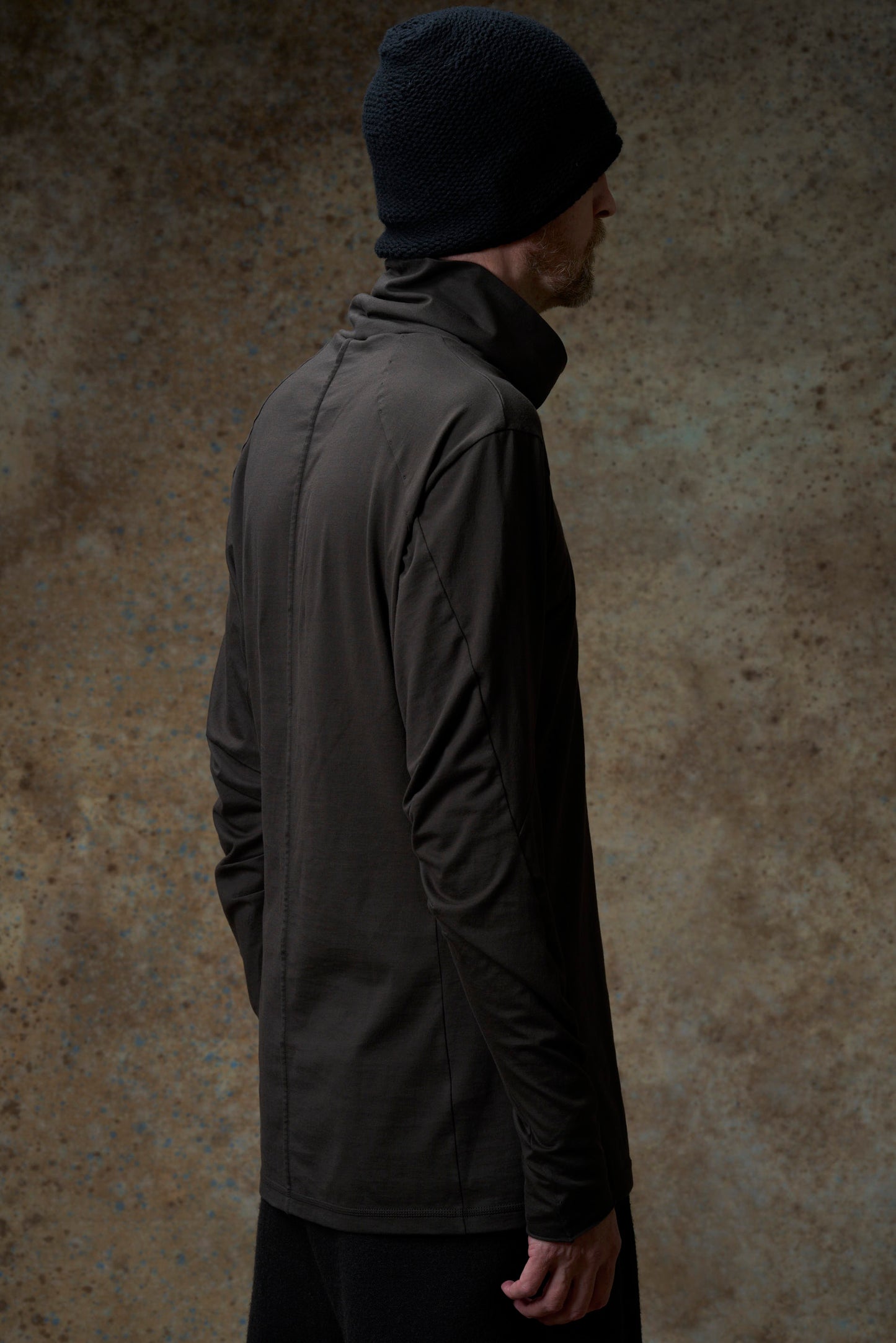 Khaki Grey Hi-neck Suvin Cotton T-shirt