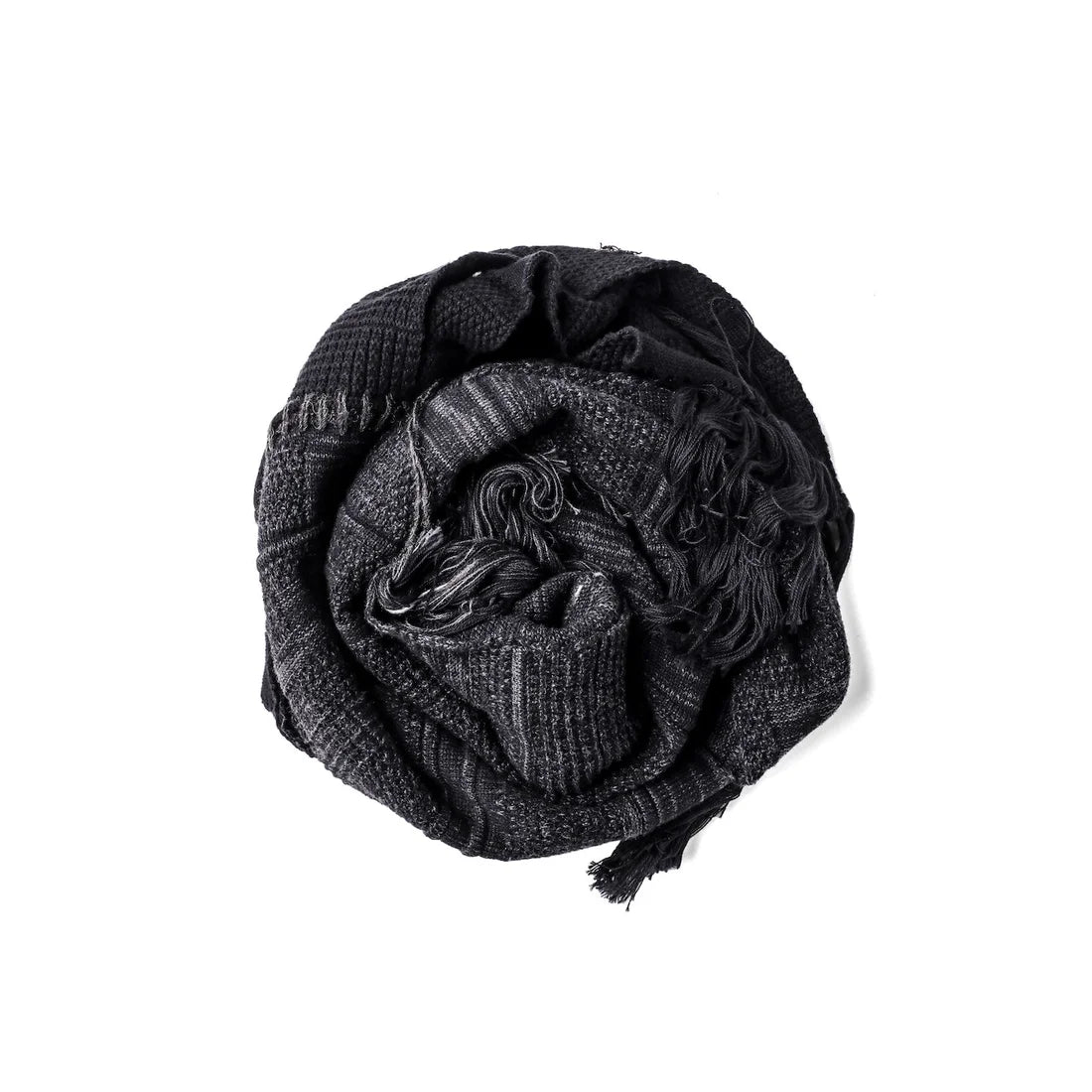 Charcoal x Black Cotton Cashmere Crust Patch Knit Long Stole