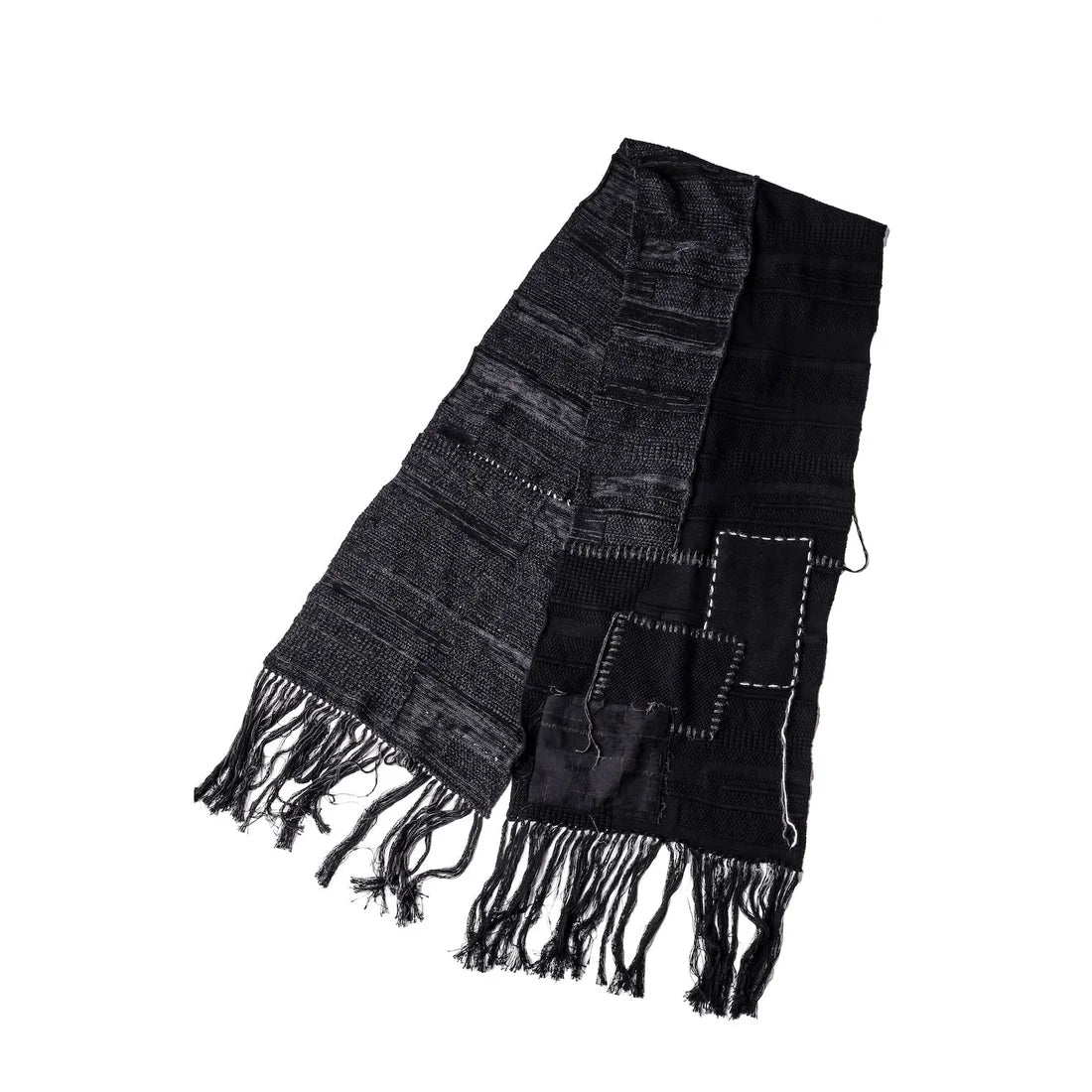 Charcoal x Black Cotton Cashmere Crust Patch Knit Long Stole