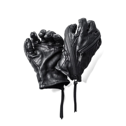 Black Horse Leather Twist W-Zip Gloves