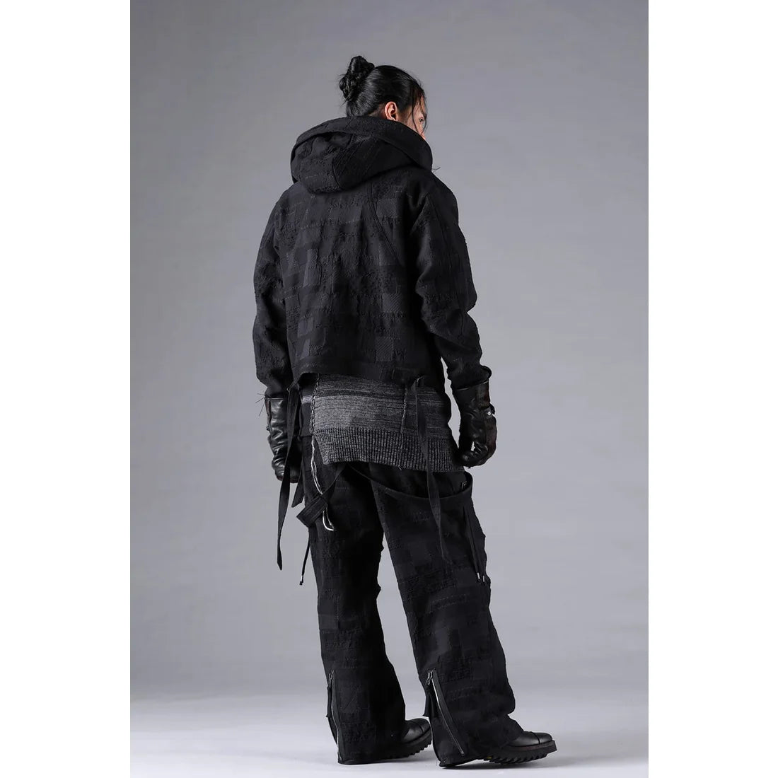 Black Crust Patchwork Jacquard w/ detachable hoodie Jacket