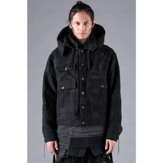 Black Crust Patchwork Jacquard w/ detachable hoodie Jacket