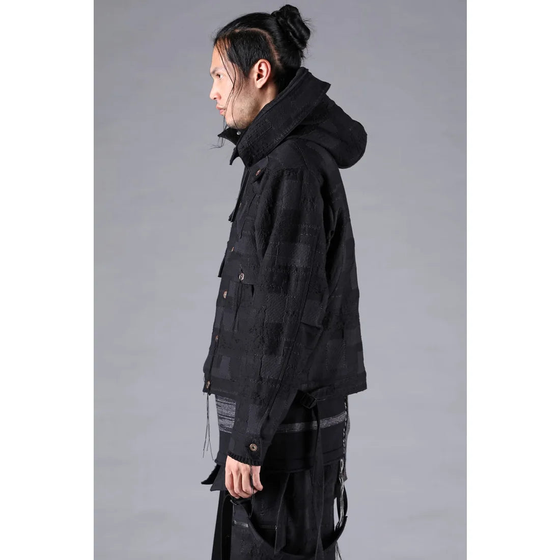Black Crust Patchwork Jacquard w/ detachable hoodie Jacket