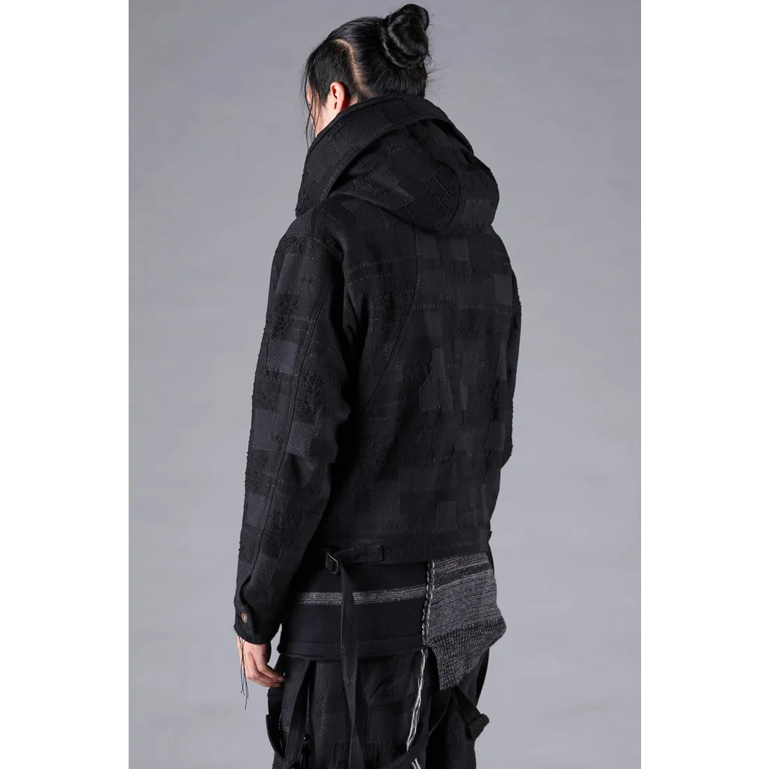Black Crust Patchwork Jacquard w/ detachable hoodie Jacket