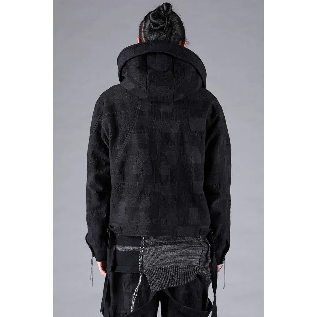 Black Crust Patchwork Jacquard w/ detachable hoodie Jacket