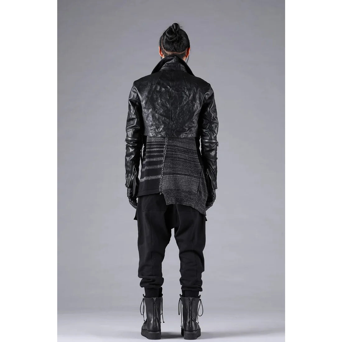 Charcoal Cotton Cashmere Unbalanced Border Knit Pullover