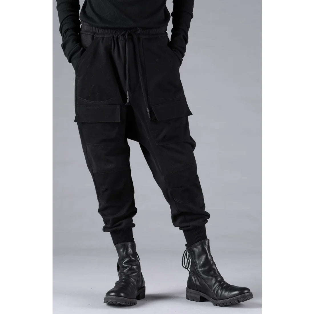 Black Untwisted Yarn Fleece Combination Wide Jogger Pants
