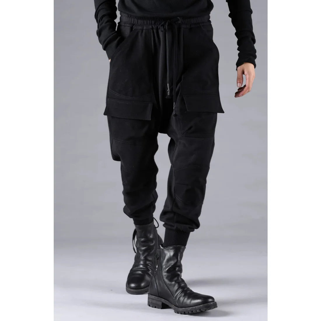 Black Untwisted Yarn Fleece Combination Wide Jogger Pants