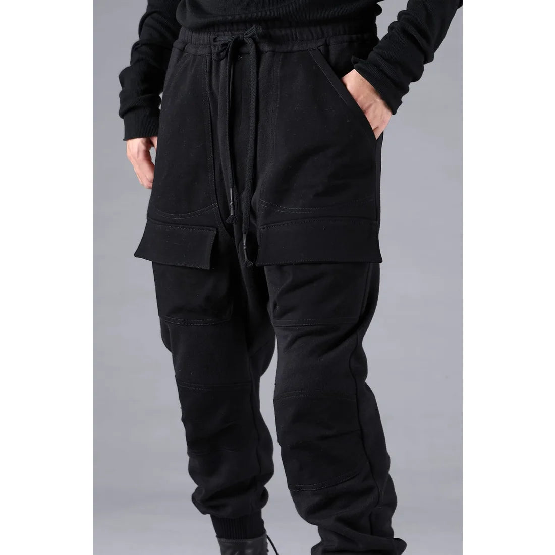 Black Untwisted Yarn Fleece Combination Wide Jogger Pants