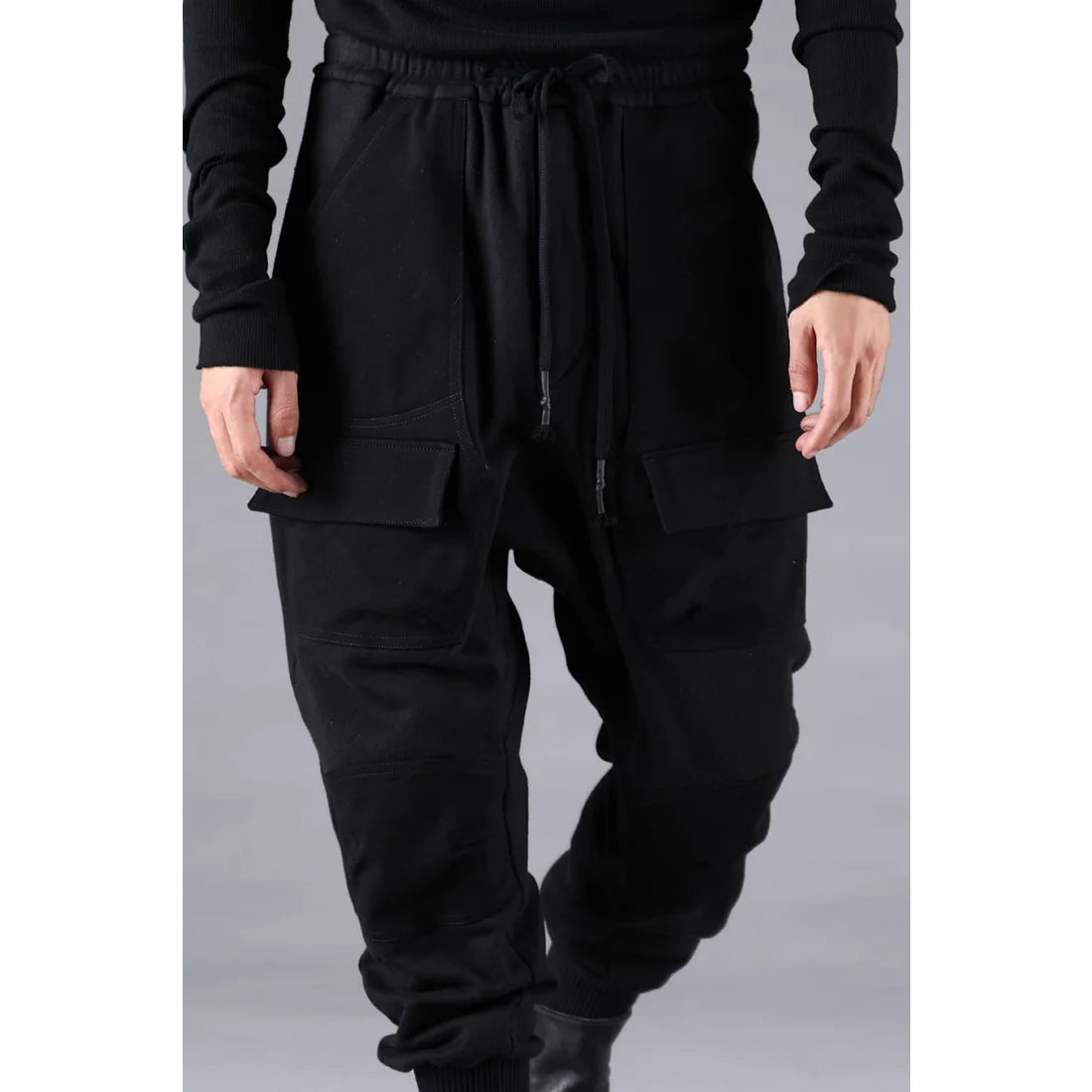 Black Untwisted Yarn Fleece Combination Wide Jogger Pants
