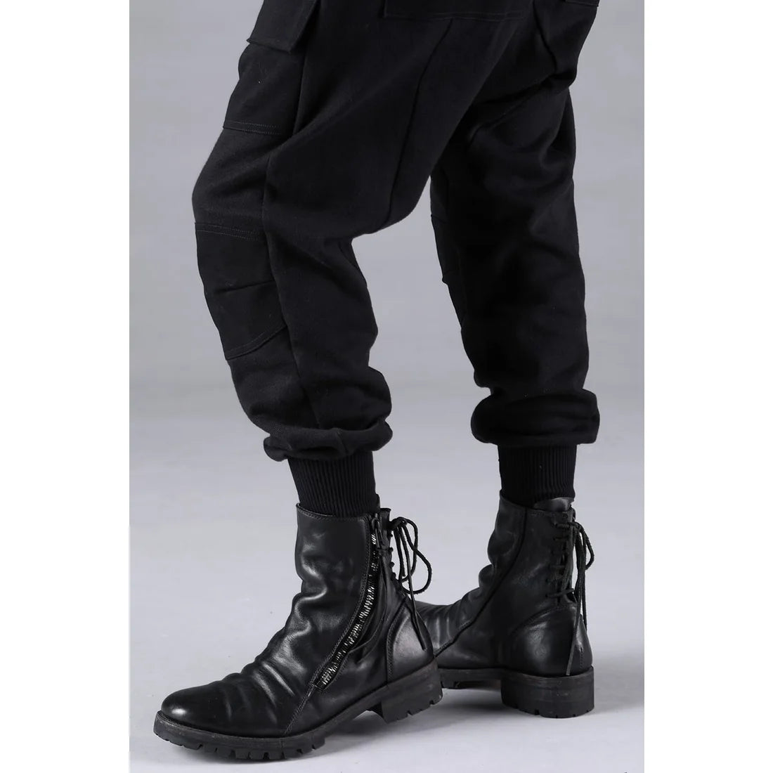 Black Untwisted Yarn Fleece Combination Wide Jogger Pants