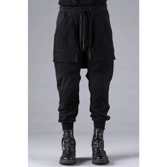 Black Untwisted Yarn Fleece Combination Wide Jogger Pants