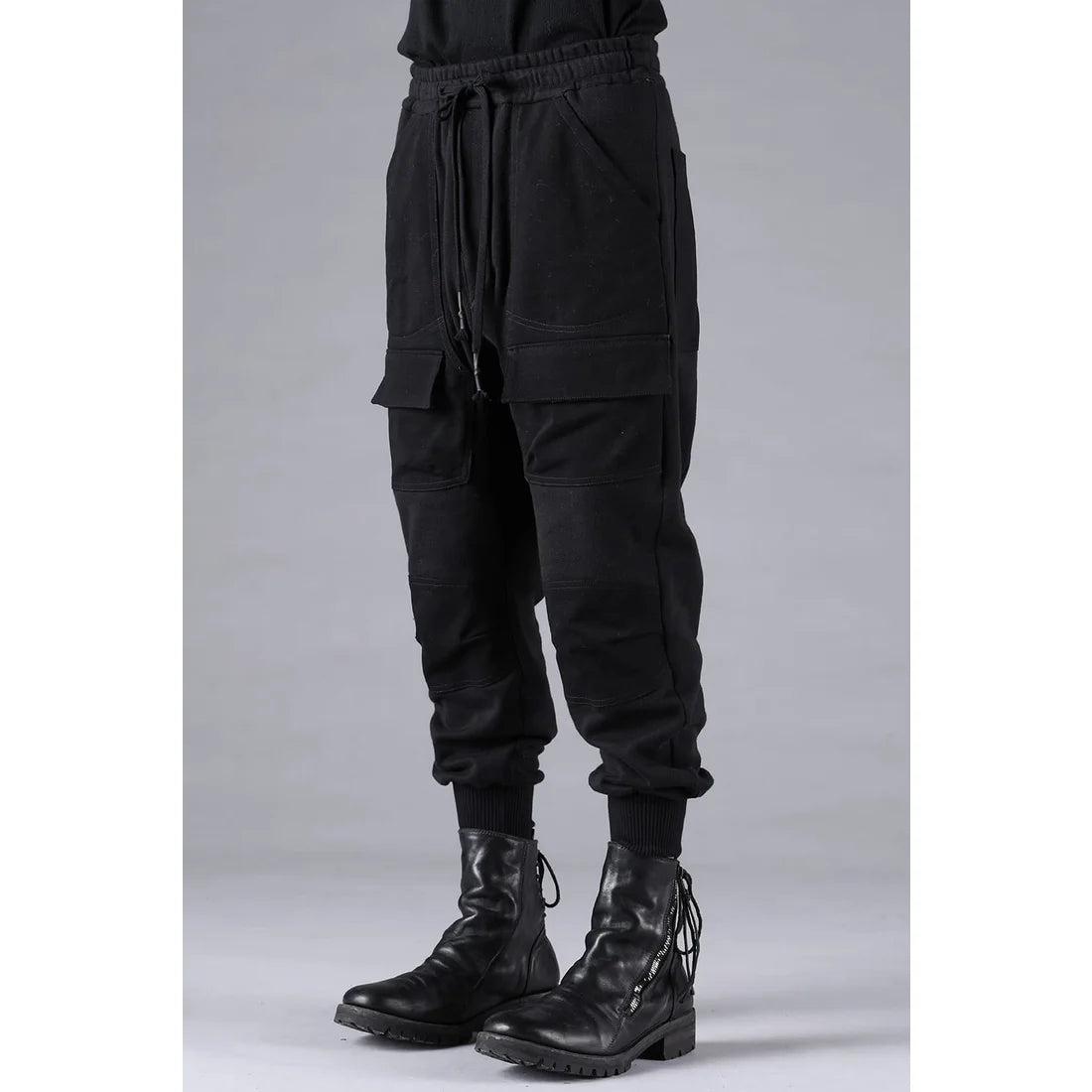 Black Untwisted Yarn Fleece Combination Wide Jogger Pants