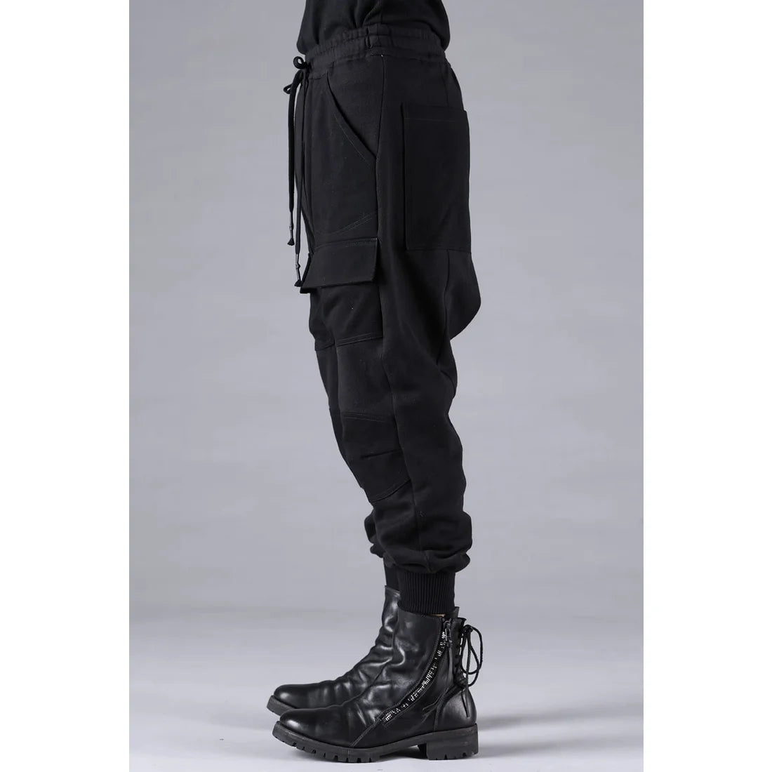 Black Untwisted Yarn Fleece Combination Wide Jogger Pants