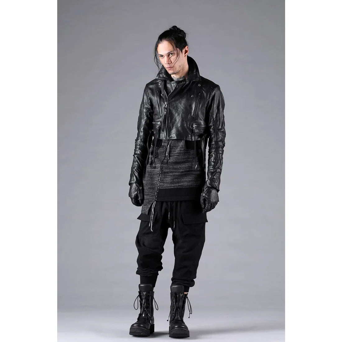 Black Untwisted Yarn Fleece Combination Wide Jogger Pants