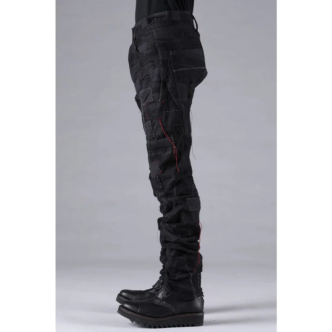 Black Hand Patchwork Crust Jacquard Overlock Twist Curve Pants