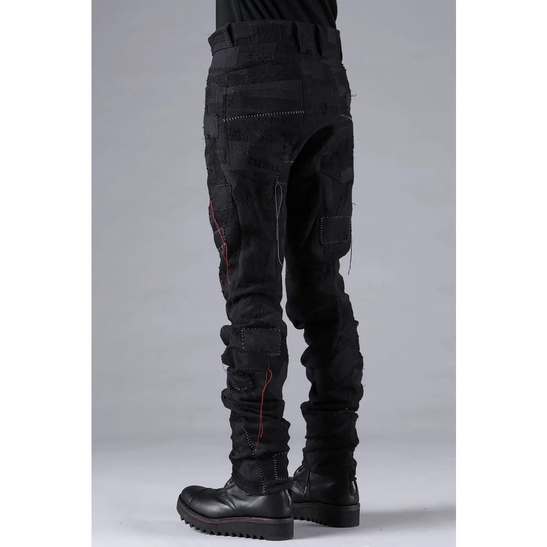 Black Hand Patchwork Crust Jacquard Overlock Twist Curve Pants