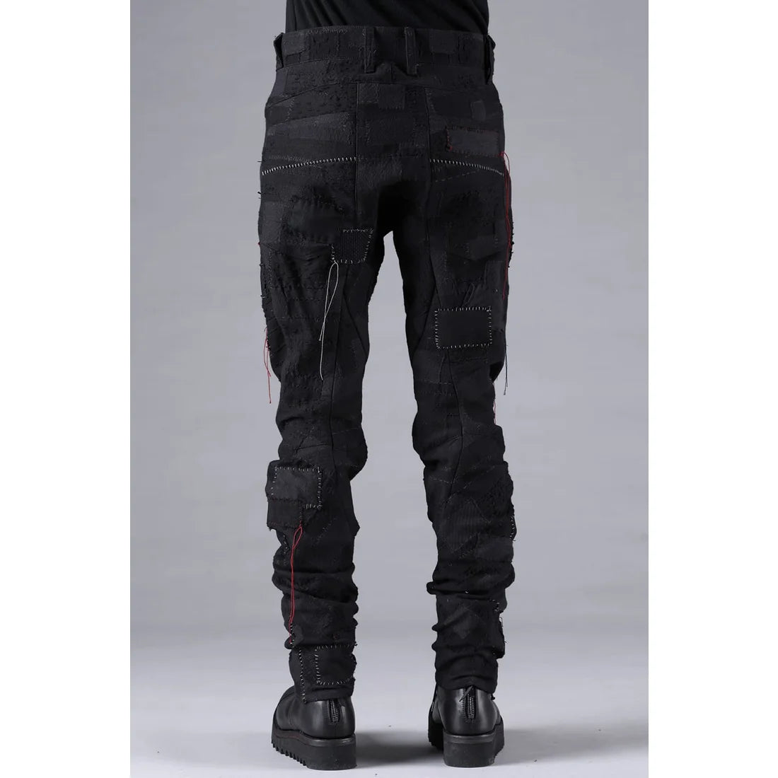 Black Hand Patchwork Crust Jacquard Overlock Twist Curve Pants