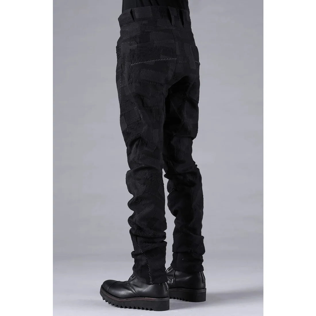 Black Hand Patchwork Crust Jacquard Overlock Twist Curve Pants