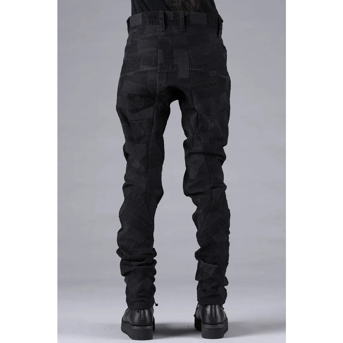 Black Hand Patchwork Crust Jacquard Overlock Twist Curve Pants