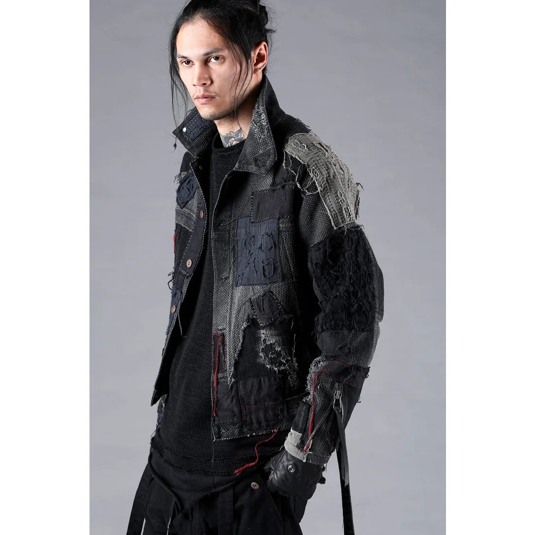 Black Crust Damage Repair Sashiko Jacquard Jacket
