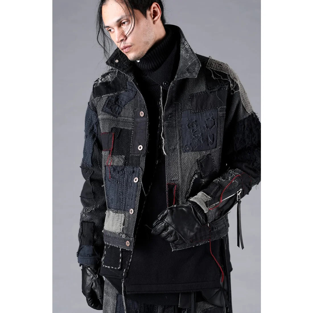 Black Crust Damage Repair Sashiko Jacquard Jacket