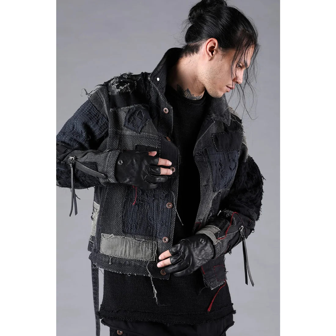 Black Crust Damage Repair Sashiko Jacquard Jacket