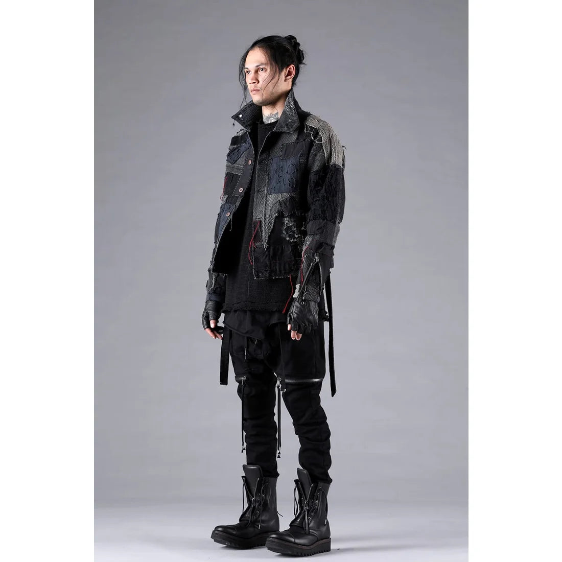 Black Crust Damage Repair Sashiko Jacquard Jacket